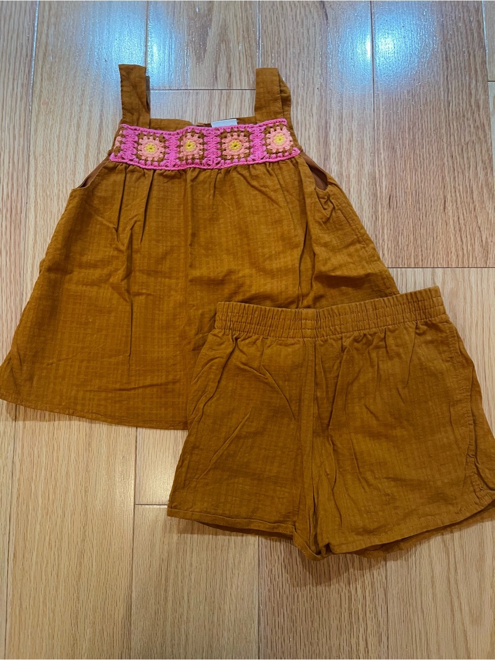 Girls' Copper Crochet-Trim Tank & Shorts Set